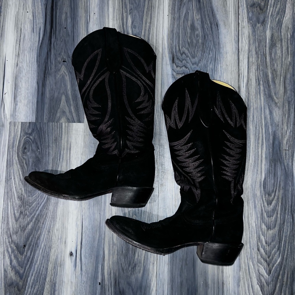Justin Black Western Cowboy Boots with Embroidered Shaft
